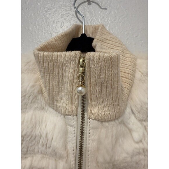 St.John Rabbit  by marie grey Fur Vest Full Zip Silk Lined Lamb Leather Trim - Picture 5 of 12